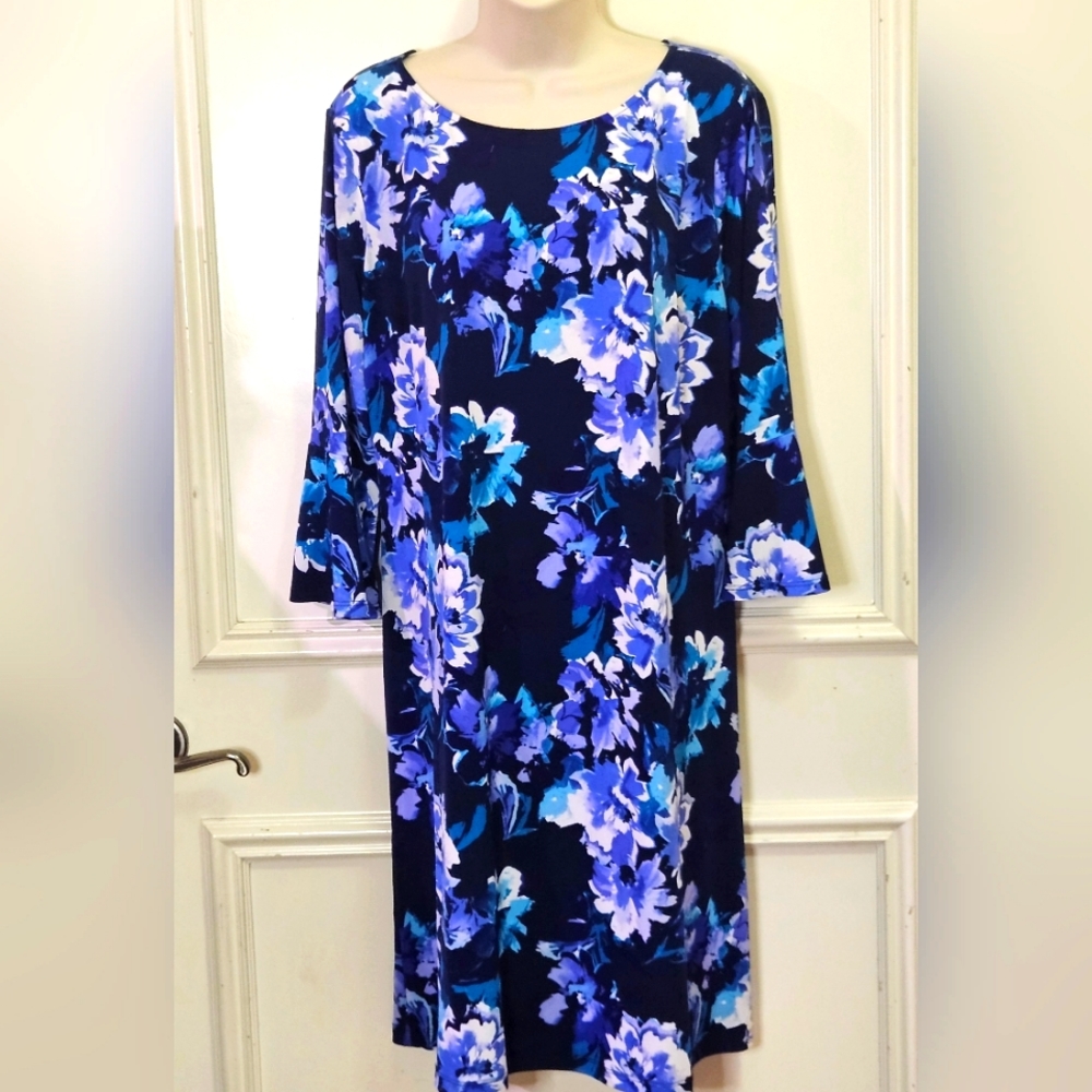 ROZ & Ali Navy Blue Multi-Color Floral Midi Dress, X-Large